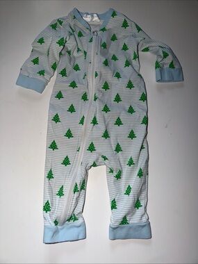 Cecil and Lou Girls Toddler Christmas Tree Pastel Pajamas Size 6M Blue Striped